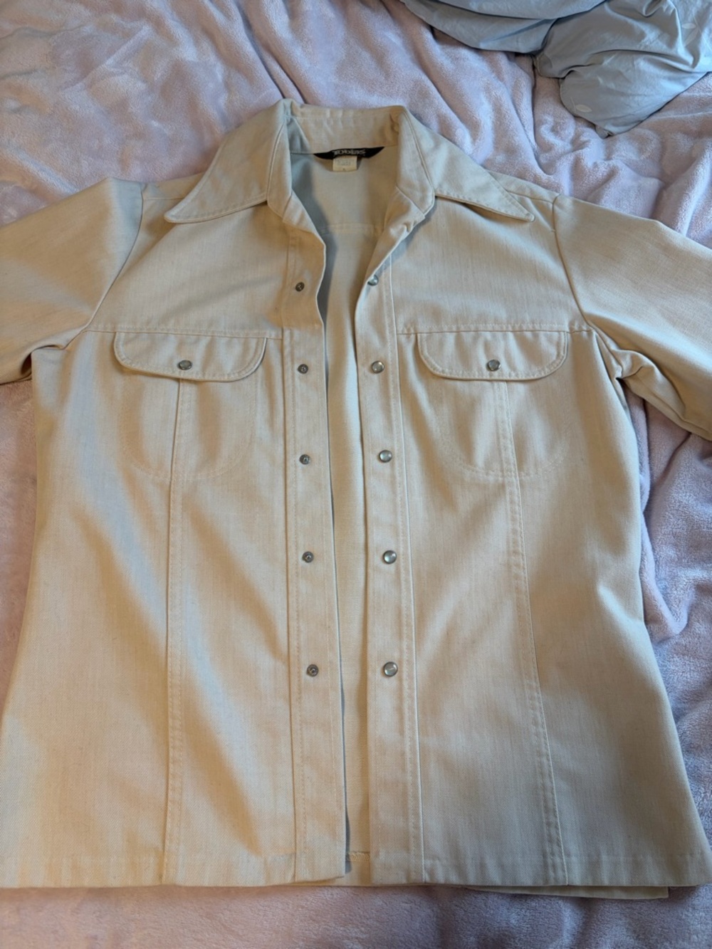 Vintage Cream Button-Front Western Shirt Jacket
